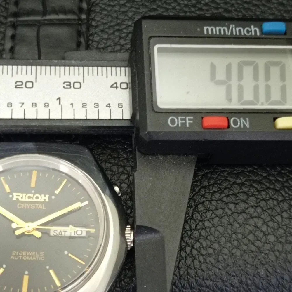 Vintage 1990 Ricoh Automatic Mens Silver Watch W/daydate & Gold accents